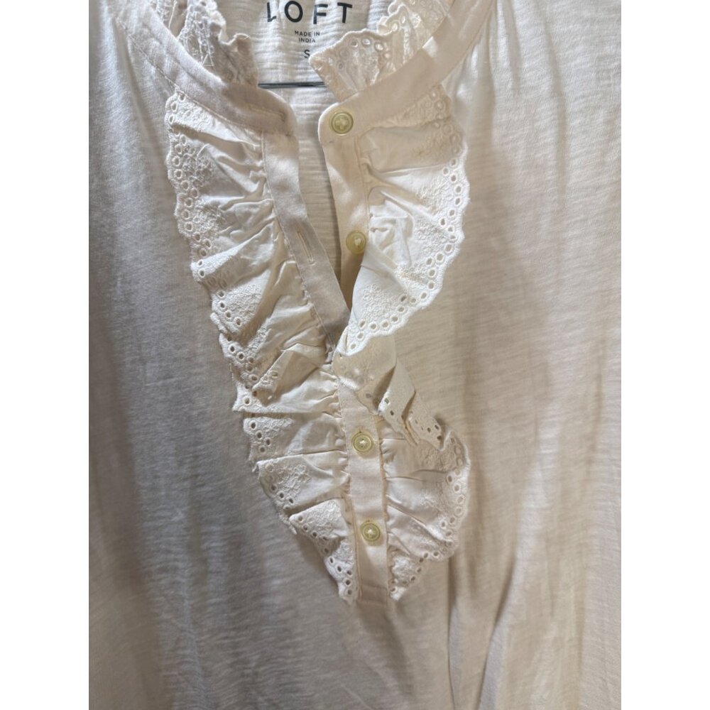 Loft Womens Ivory Long Sleeve Ruffled Button Front Top‎ Size S - Picture 4 of 8
